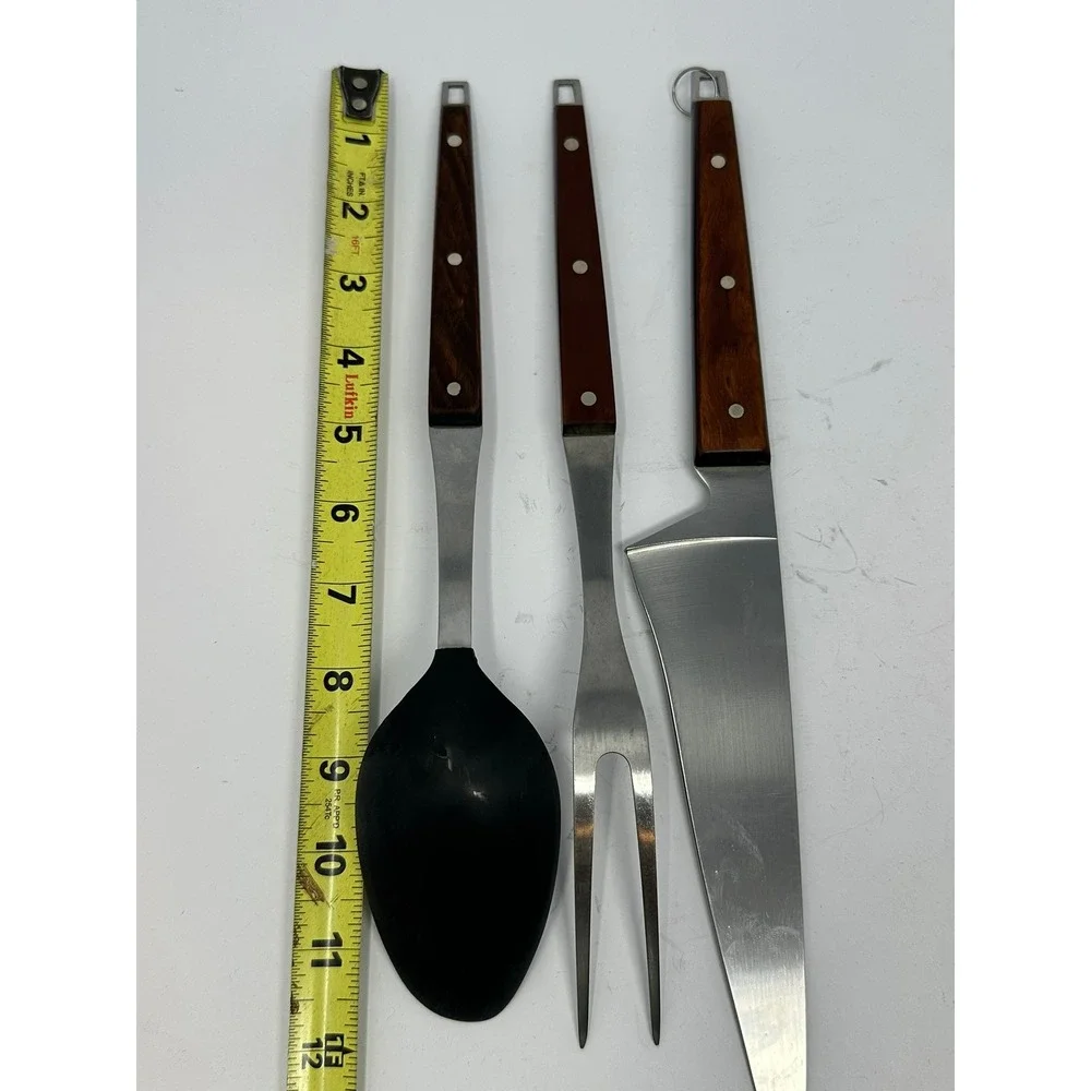 Vintage USA EKCO Lot of 3 Wooden Handle Flint Stainless Kitchen Utensils A1